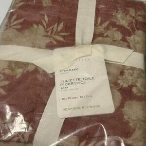 NEW S2 Pottery Barn Juliette Toile Reversible Pick-Stitch Quilted Shams Rosewood